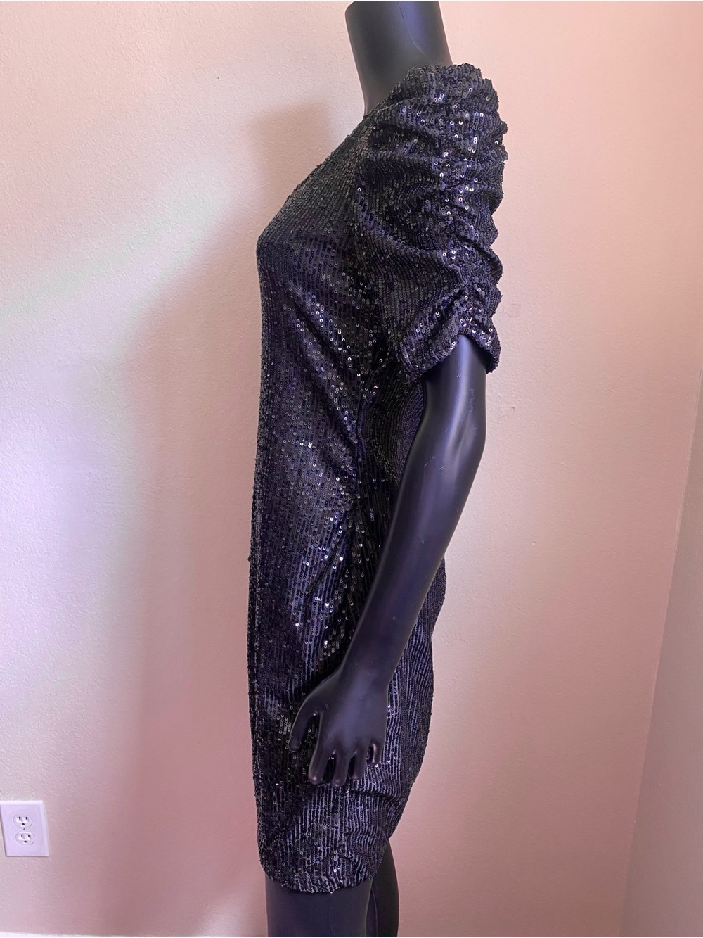 MARINA Black Ribbed Sparkling Sequin Mini Dress - Picture 6 of 11